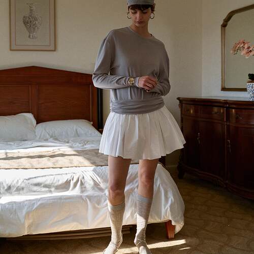 TOP家时髦不挑人 法式休闲舒适灰白撞色大摆蓬蓬裙摆假两件卫衣裙