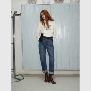 复古水洗做旧直筒百搭显瘦斜纹牛仔裤 法式 时髦常青裤 TOP家