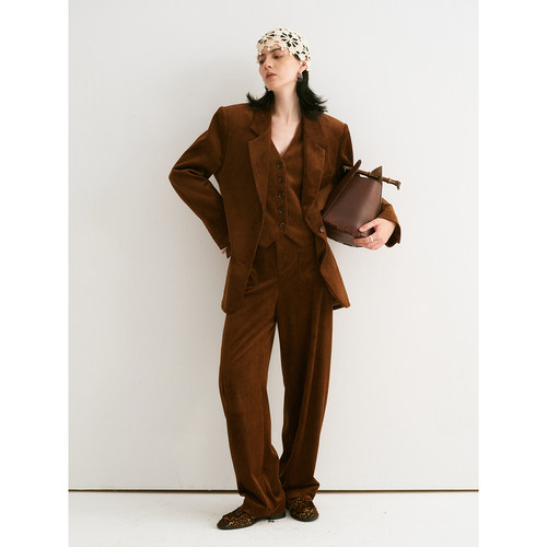 TOP家 视觉spa 法式复古时髦 灯芯绒醋酸西装+松弛感弯刀裤+马甲