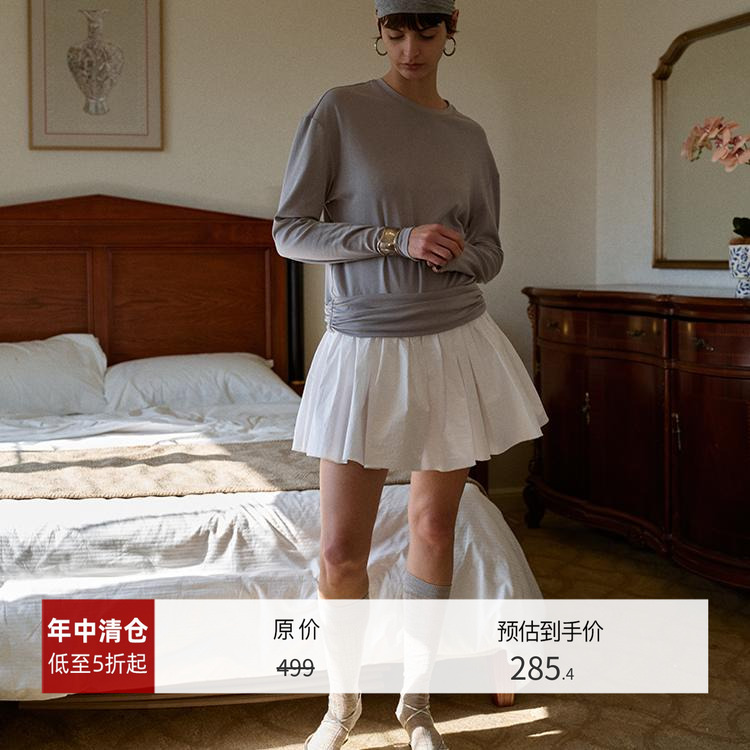 TOP家时髦不挑人 法式休闲舒适灰白撞色大摆蓬蓬裙摆假两件卫衣裙