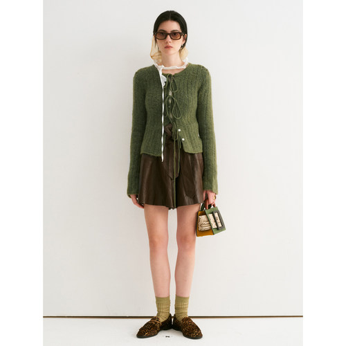 TOP家 精灵可露丽 法式复古慵懒氛围感 羊驼毛混纺系带针织开衫