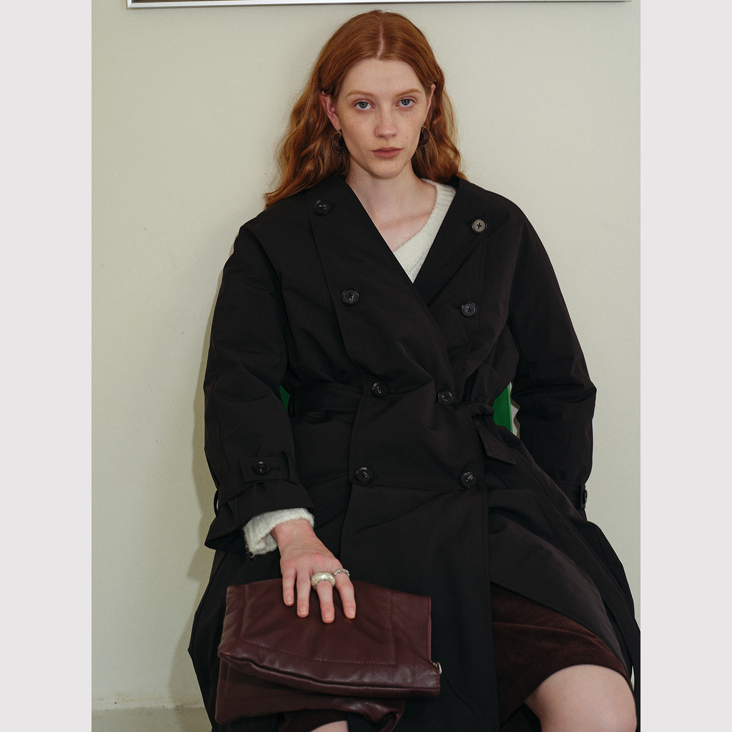 TOP家 飒美高智 法式复古 高克重90白鹅绒保暖设计感风衣式羽绒服