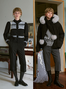 TOP家 通勤百搭 法式羊毛混纺七分微喇裤 显瘦黑色/灰色休闲裤