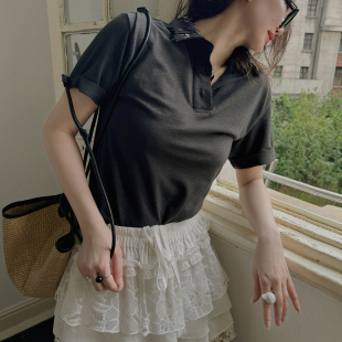 t恤女 高级实穿M1U风手工刺绣剪花珠片POLO领短袖 TOP家 时髦甜酷