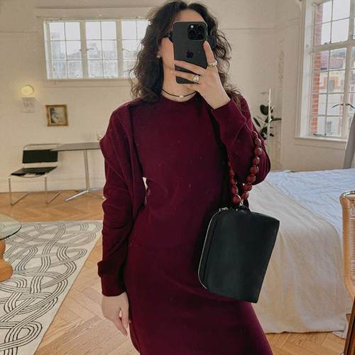 TOP家 舒适实穿 法式时髦 一衣多穿假两件德绒圆领加厚针织连衣裙