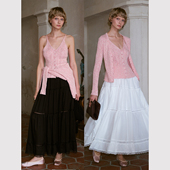 天丝亚麻混纺长款 TOP家 大摆半身裙 浪漫 蕾丝拼接 出逃乐园 法式