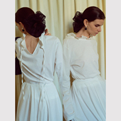 TOP家 T恤 复古浪漫风情木耳花边领纯白匹马棉长袖 两穿多搭 法式