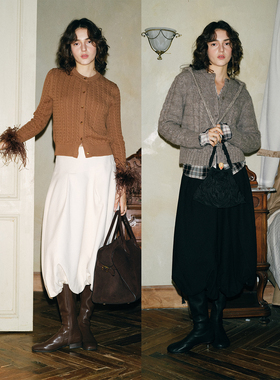 TOP家 中世纪贵族 法式浪漫复古 肌理精纺TR花苞蓬蓬高腰半身裙冬