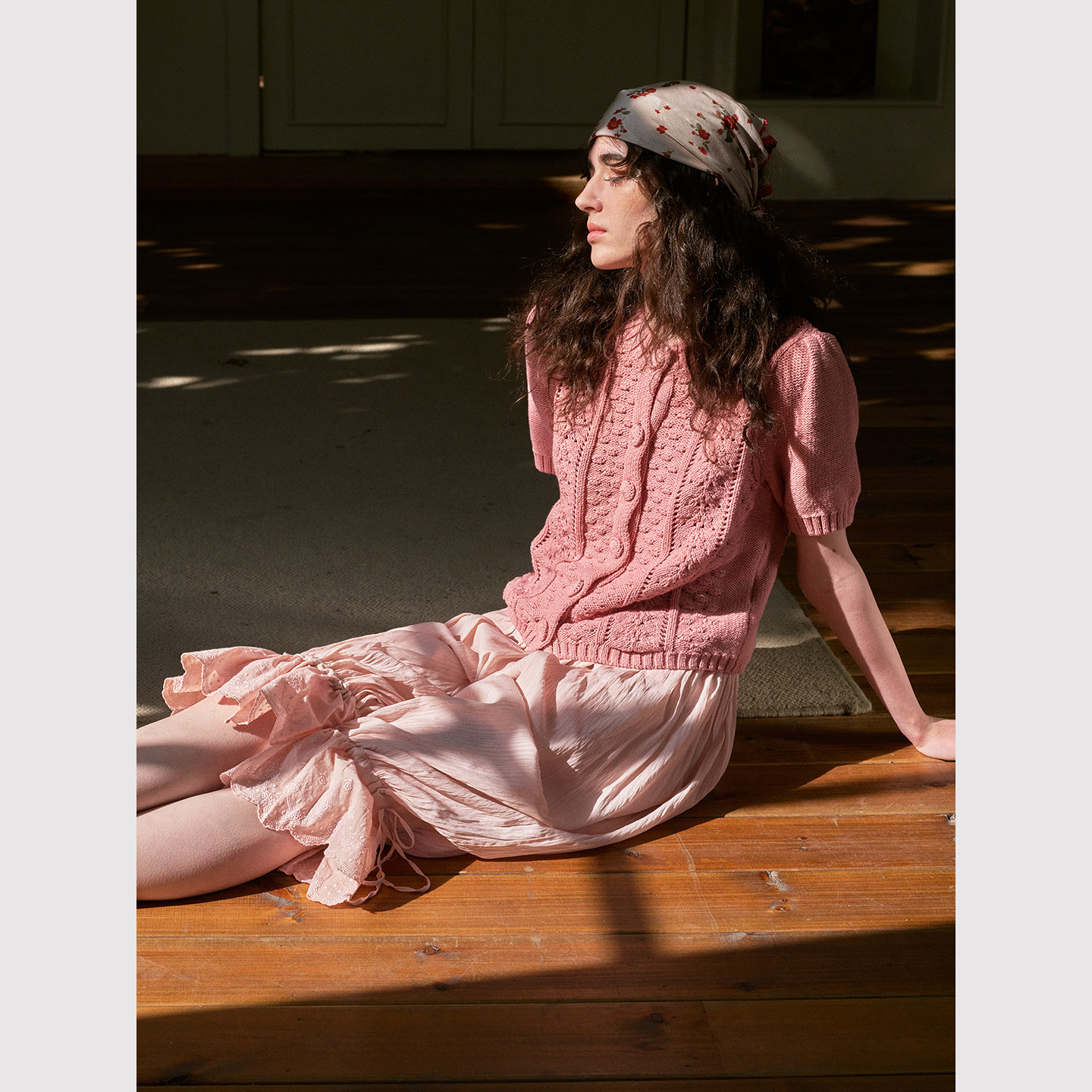 TOP家 春日桃花 法式温柔复古小珠片点缀 花苞短袖针织开衫外套