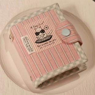 小红书同款猫咪粉条纹m5活页手帐本古早风老土布学生便携口袋本