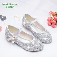 Детская серебряная обувь для принцессы, блестки для ногтей, платье, мягкая подошва, для подиума