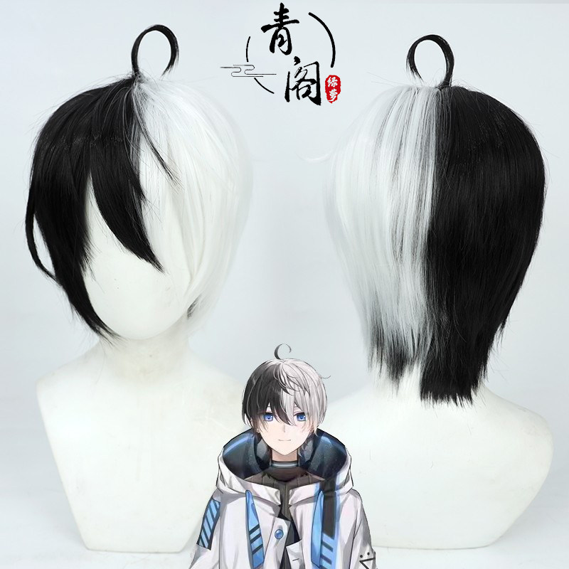 【青阁】虚拟YouTuber播主 kamito cos假发 黑白阴阳双色