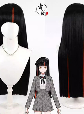 【青阁】虚拟主播团体 蝶屋花火cos假发VSPO黑色散发挑染红