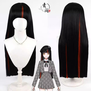 【青阁】虚拟主播团体 蝶屋花火cos假发VSPO黑色散发挑染红