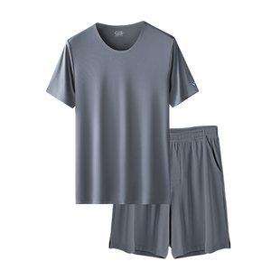 80S莫代尔睡衣男士无痕短袖短裤夏季薄款冰丝夏天外穿家居服套装