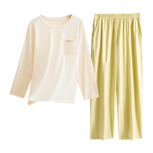 A类莫代尔睡衣女士春秋款长袖薄款情侣纯棉秋冬季圆领家居服套装