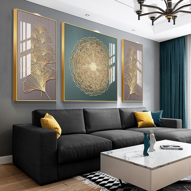 新中式沙发背景墙装饰画轻奢现代大气三联画餐厅床头挂画客厅壁画