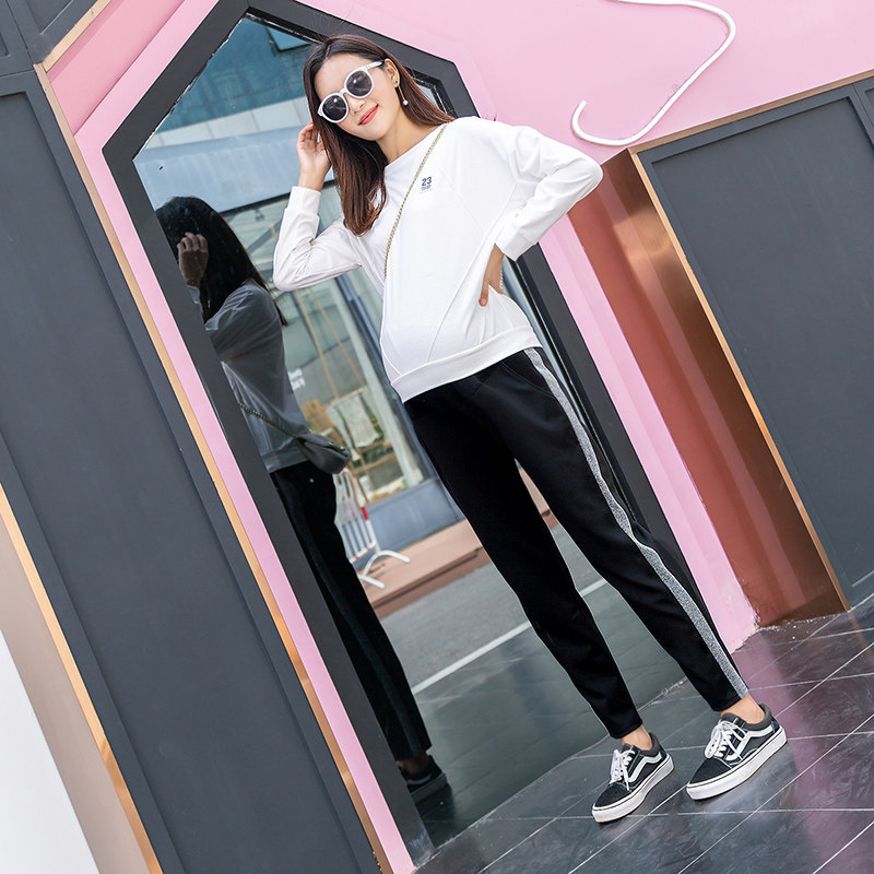 孕妇裤子春秋季外穿长裤秋冬装运动时尚休闲宽松潮妈薄款九分打底