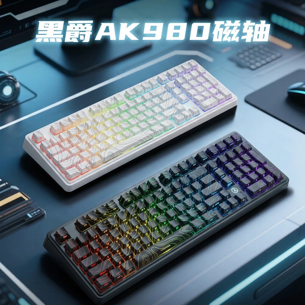 黑爵AK980磁轴机械键盘游戏有线客制化热插拔电竞男女生电脑侧刻