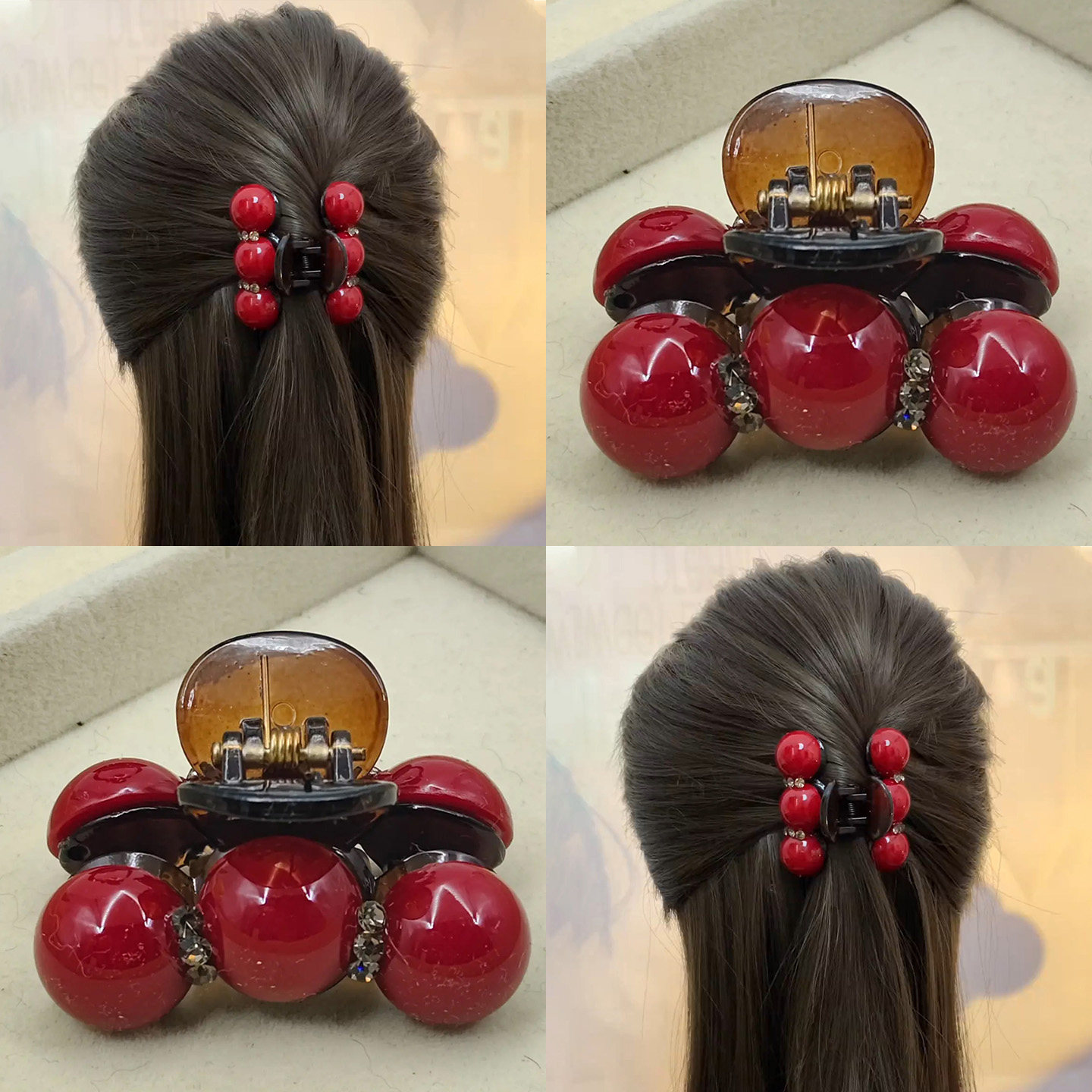 复古红色小号半扎发珠珠抓夹高级感精致发夹女后脑勺盘发夹子头饰,饰品/流行首饰/时尚饰品新,发饰,淘宝优惠券,粉丝福利购,淘宝优惠卷