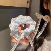 韩系蕾丝飘带大肠发圈高级感2025新款 丸子头绳高马尾扎头发绳发饰