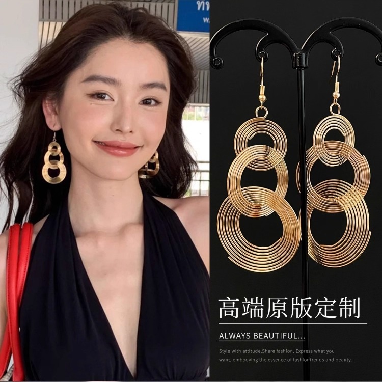 欧美夸张金属复古圆圈耳钩显脸小