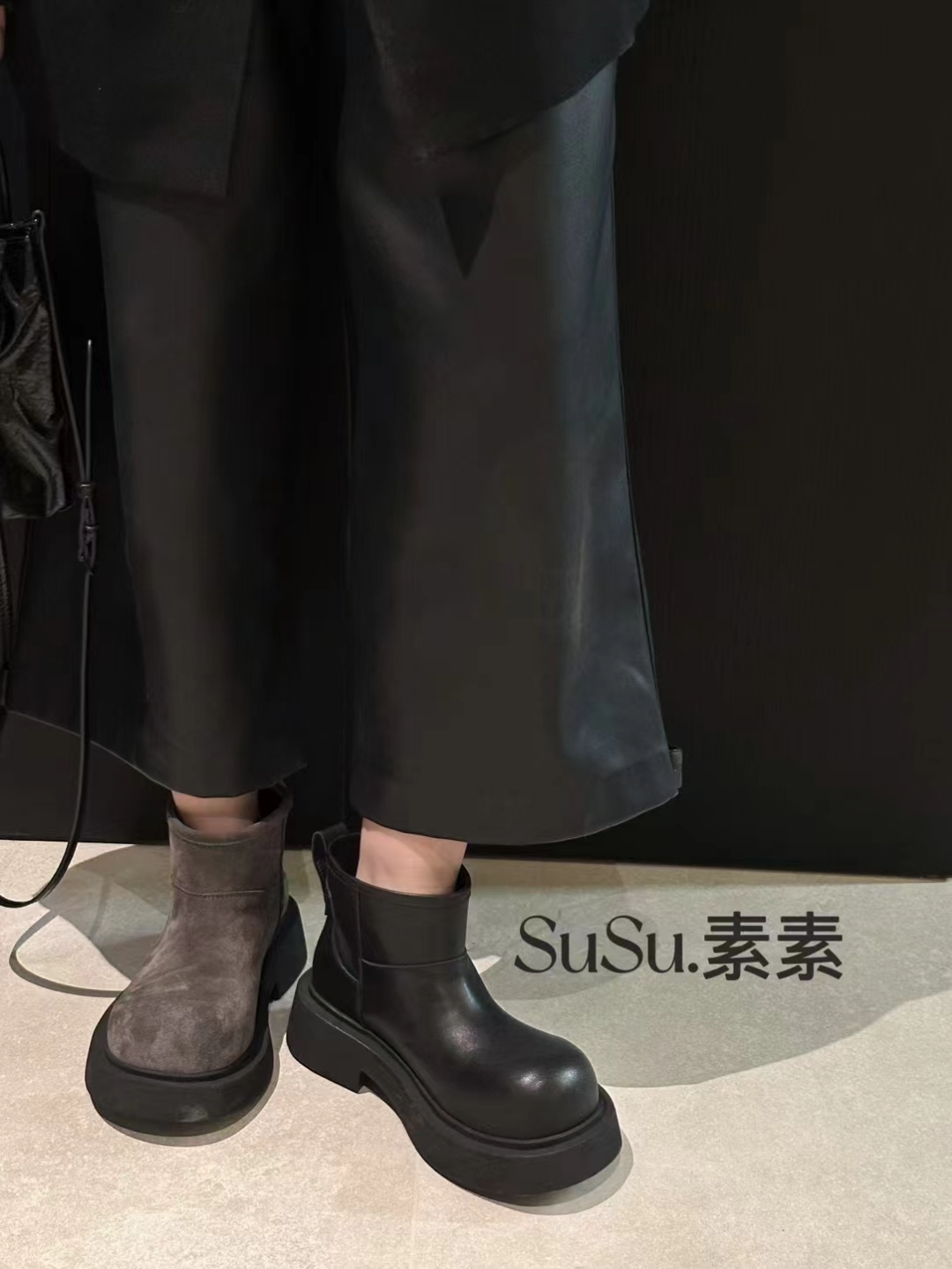 素素欧货女单鞋2025新款厚底马丁靴英伦风大头短靴套筒及踝小皮鞋