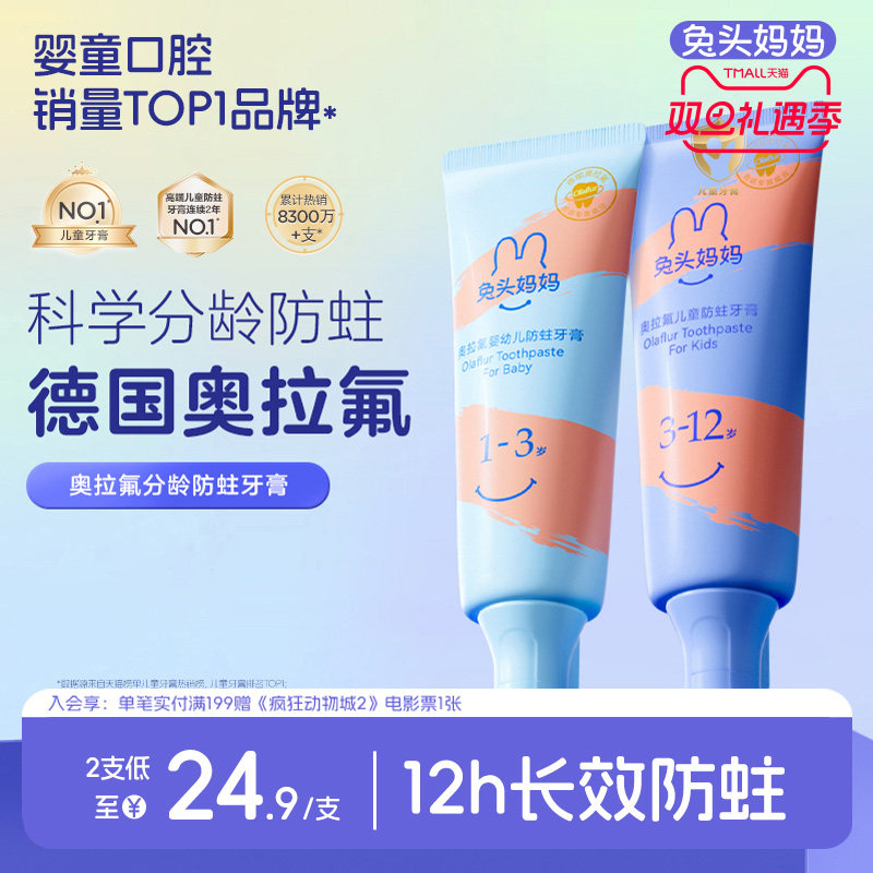 兔头妈妈奥拉氟儿童防蛀牙膏