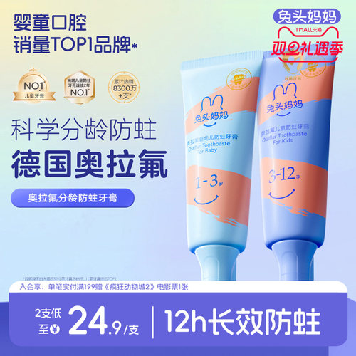 兔头妈妈奥拉氟儿童防蛀牙膏
