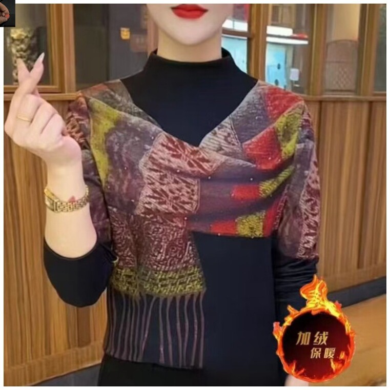 枫藕冬季新款时尚减龄显瘦衬衫加绒加厚假两件女士显瘦小衫女上衣