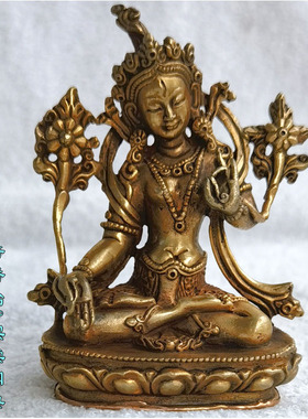 尼泊尔纯铜鎏金佛像白度母3寸