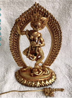 尼泊尔5寸铜鎏金佛像狮面空行母