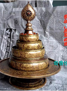 多个尺寸供选择 尼泊尔紫铜曼扎 纯铜描金八吉祥曼扎盘 曼茶坛城