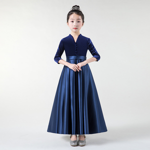 钢琴演出服女童小学生礼服大提琴演奏中大童年会长裙长袖秋冬