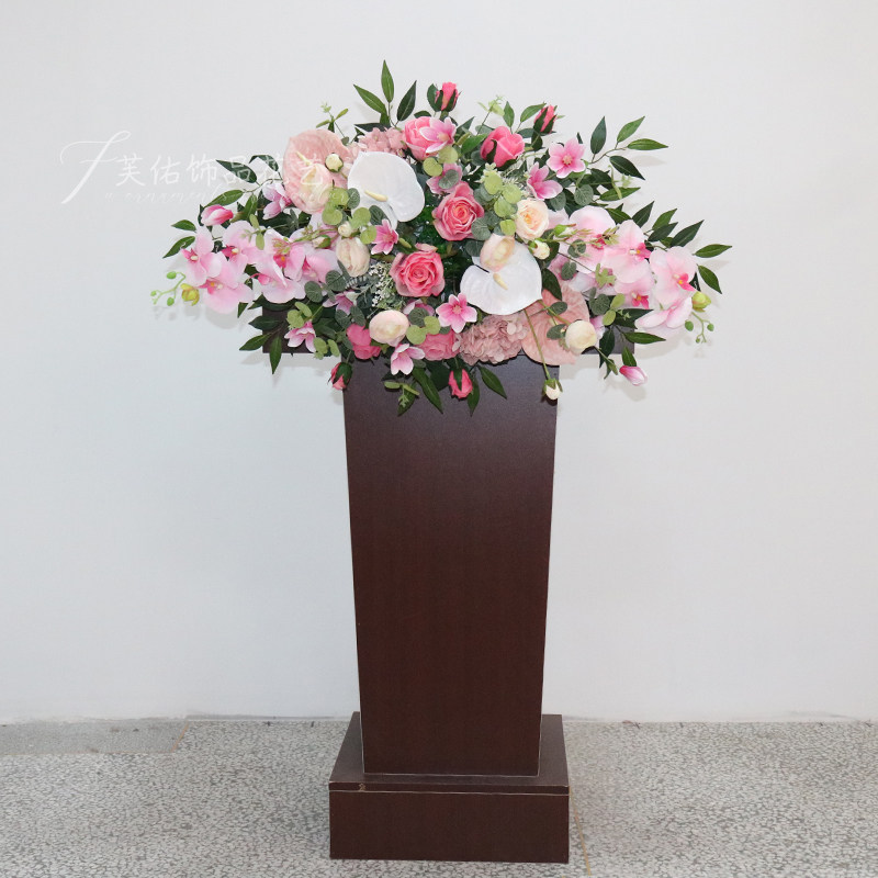 教堂婚礼司仪台酒店餐厅门口迎宾台前台装饰布置仿真讲台花绢花