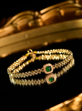 18k金镭射珠蹦迪珠手表链翡翠手链串编织手表带时尚气质