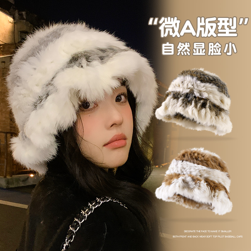 兔毛帽秋冬季针织毛绒帽防寒