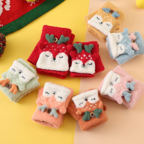 麋鹿毛线针织翻盖男女小婴童手套