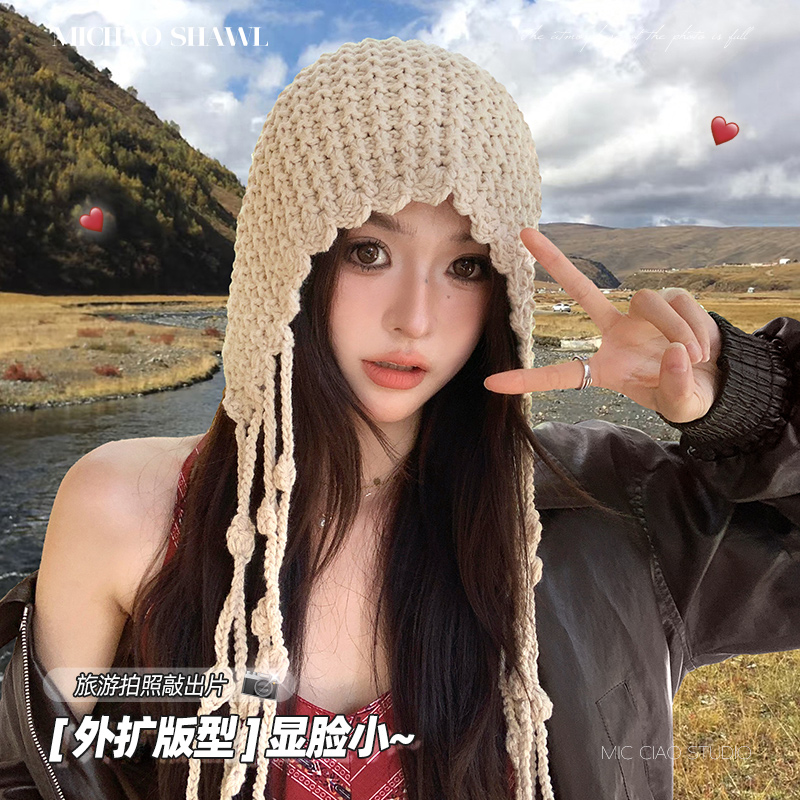 秋冬季手工针织帽子显脸小毛线帽