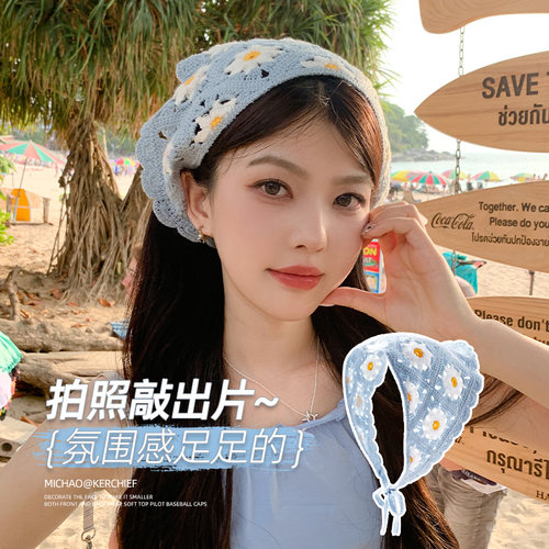春夏季法式田园风三角头巾女