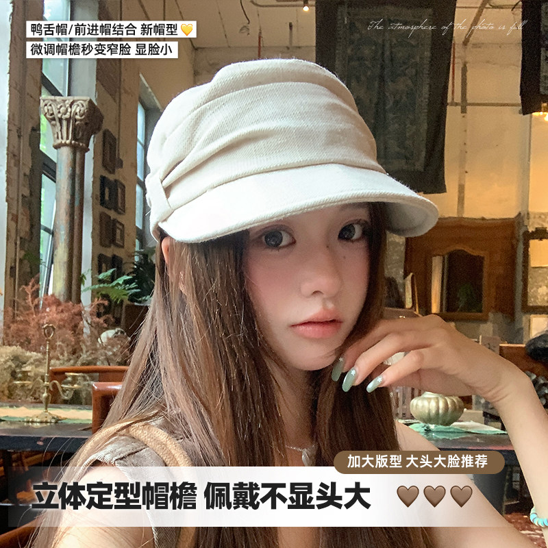 复古褶皱马术帽女2026新款大头围显脸小贝雷帽文艺百搭画家报童帽