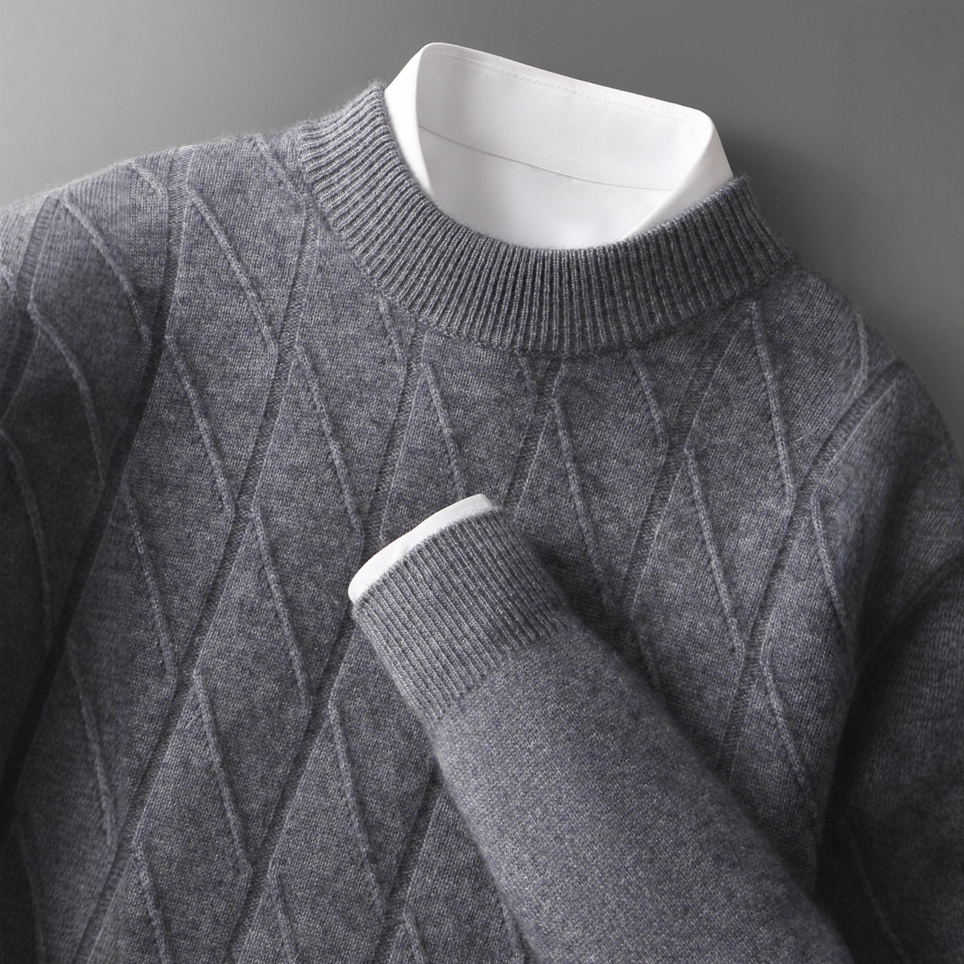 冬季双股加厚套头宽松羊毛针织打底衫baby小羊绒衫男半高领毛衣