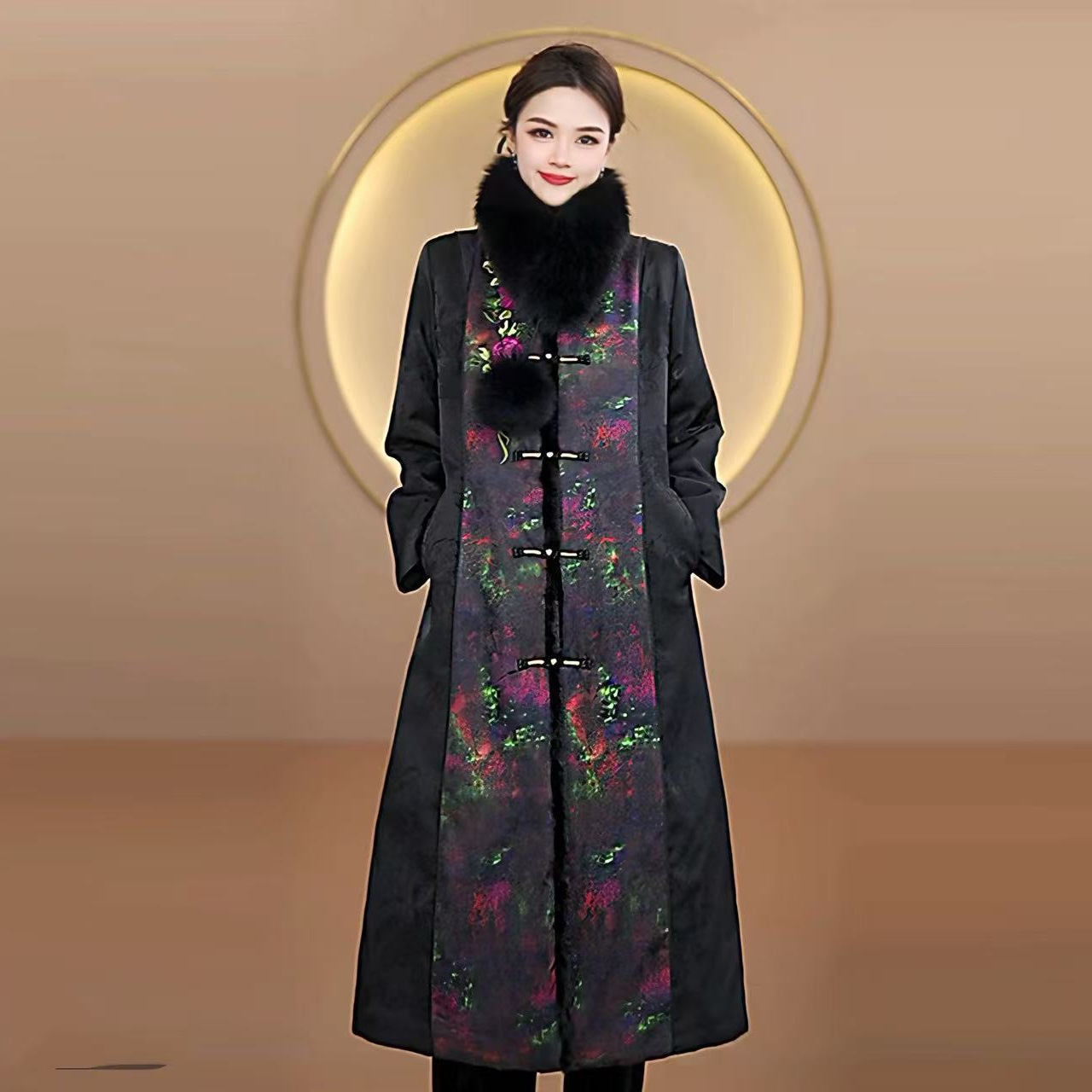 2025新款新中式国风加厚中长款棉服女冬季复古提花老钱风棉衣外套