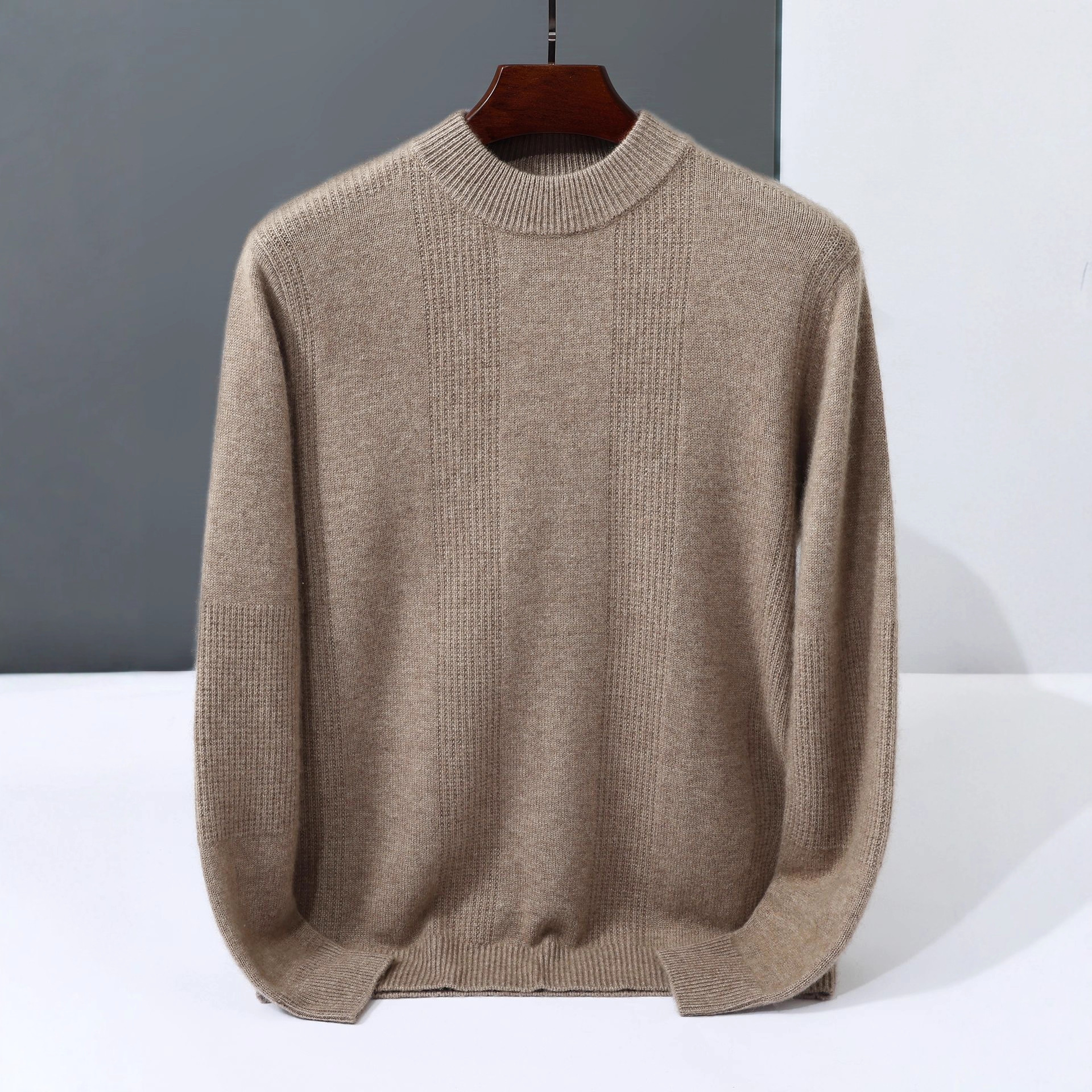 秋冬新款山羊绒衫男半高领加厚提花毛衣宽松大码针织打底衫羊毛衫