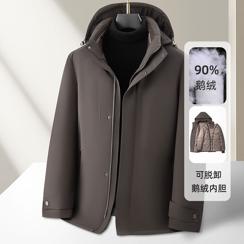 男式羽绒服秋冬一衣三穿鹅绒脱卸内胆高奢商务脱卸帽版羊绒厚外套