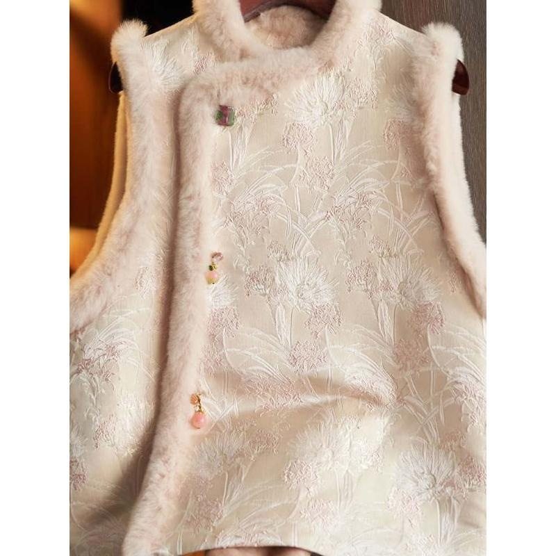 国风毛领背心女装秋冬季新款复古文艺保暖夹棉加厚百搭无袖马甲