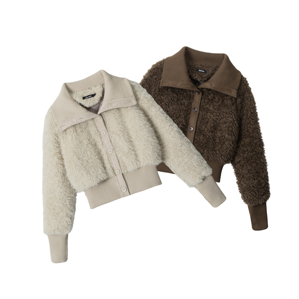 HeyHenry 美式短款收腰羊羔毛冬季保暖外套女毛茸茸夹棉加厚棉服