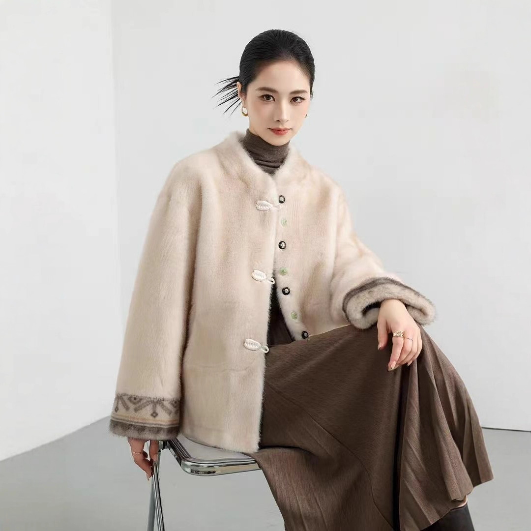 新中式国风冬装仿水貂绒皮草外套女装秋冬加厚国风轻奢洋气大衣