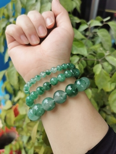 包邮天然独龙玉非洲翠玉石高冰冰飘花手链散珠圆珠女款男款手串14