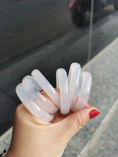 包邮天然白玛瑙手镯白月光/小圈口薄款细玉髓手环/儿童女童404248